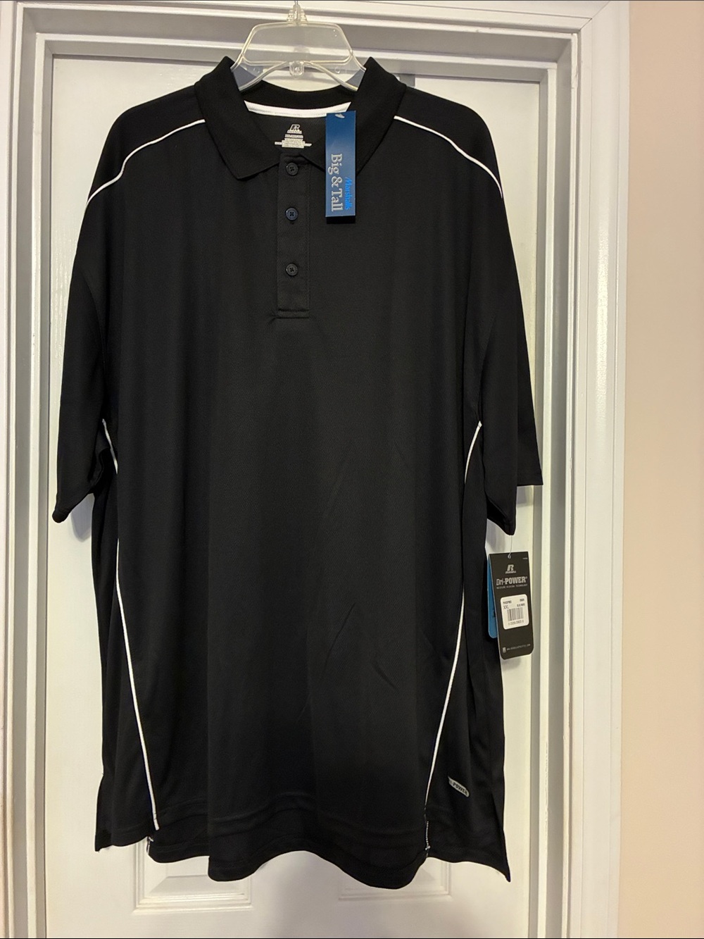 Men’s NWT 2XLT Russell Athletic Black Polo with White Piping